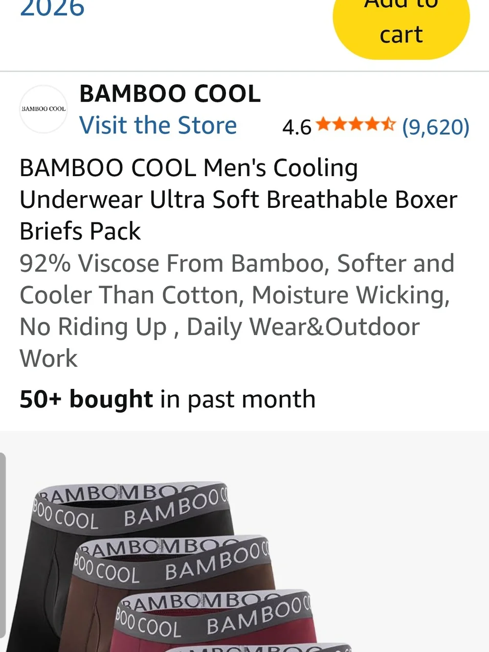 BAMBOO Cool Men's 7- Pack Boxer Briefs Pack - Blue, Red, Black, Gray Etc.